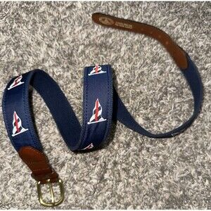 Hand Made In Essex Ct Men's Sailboat Embroidered Canvas & Leather Belt - Size 38